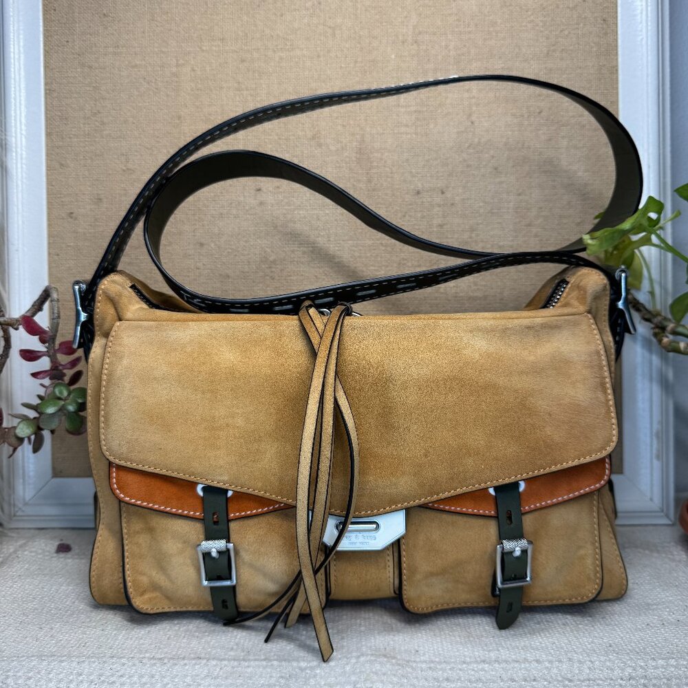 SOLD - Rag & Bone Field Messenger Bag Crossbody Suede Leather Multi Tan Orange